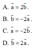 Cho hai vectơ a  = (1; 2; −3) và vectơ b = (−2; −4; 6). Trong các khẳng định sau, khẳng định nào đúng