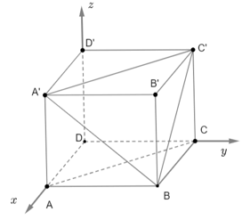 Cho hình hộp chữ nhật ABCD.A'B'C'D' có DA = 2, DC = 3, DD' = 2. Tính khoảng cách từ đỉnh B' đến mặt phẳng (BA'C')